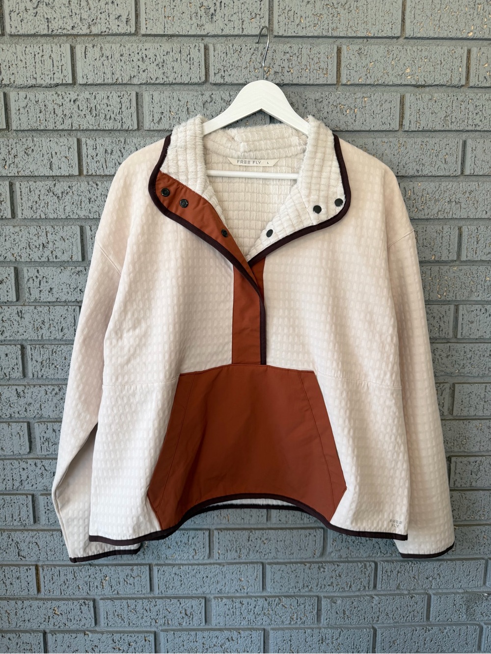 NEW Free Fly Gridback Fleece Snap Pullover Sweater Size Large